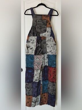 Rising International Patchwork Bib Overalls, Size S/M NWT